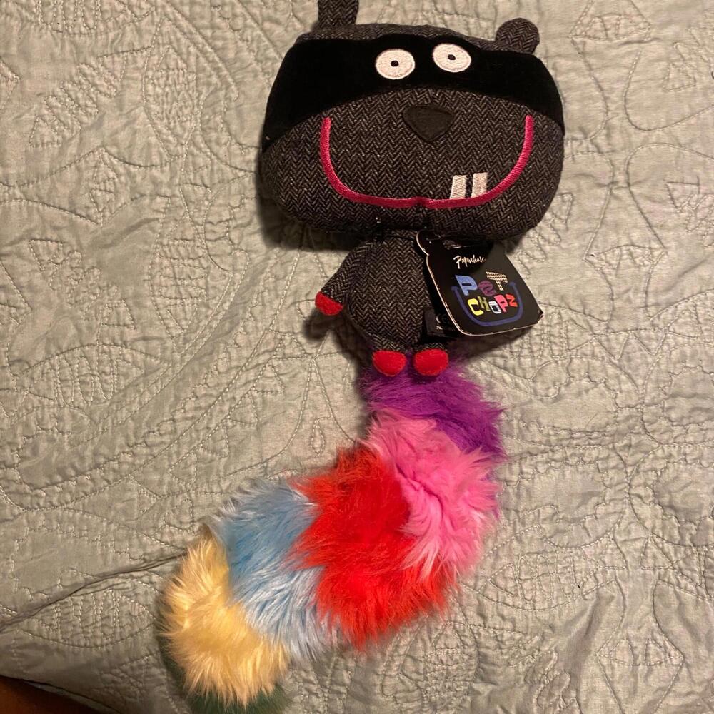 Paperchase Pet Chopz Knit Racoon Rainbow Tail Stuffed Plush